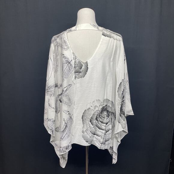NWT Fleur De Lis Womens Med Top Oversized Black & White Flowy Lagenlook Pocket - Picture 5 of 11